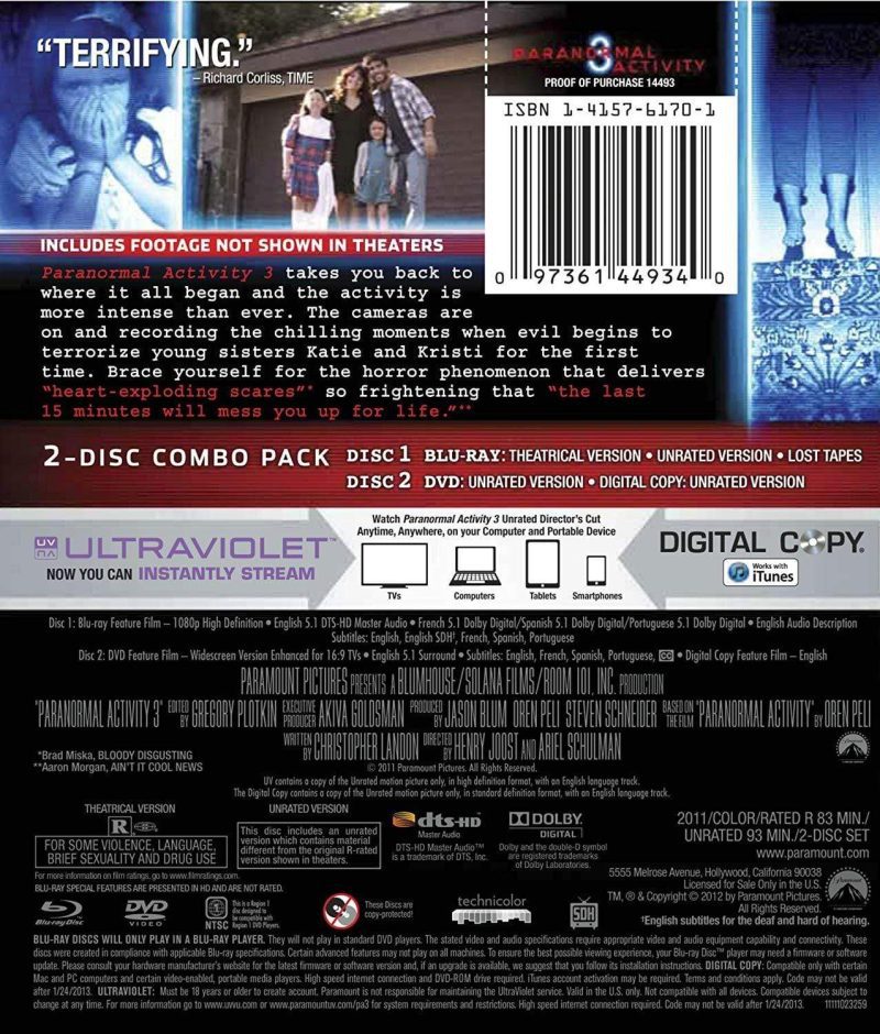 paranormal activity 3 on blu ray 12904442986532