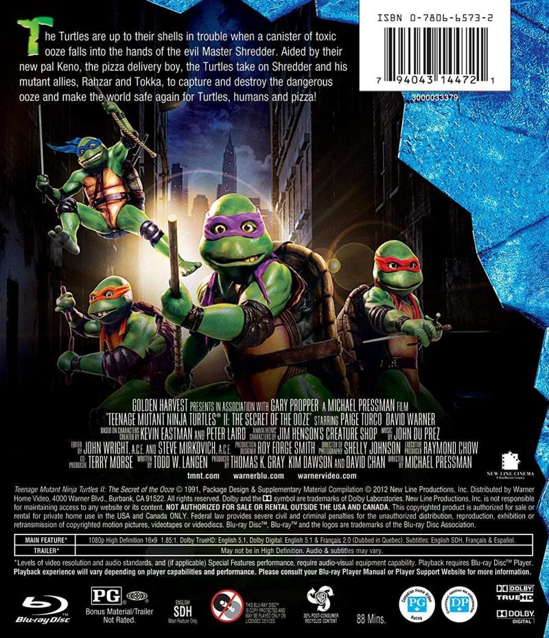 teenage mutant ninja turtles ii the secret of the ooze on blu ray dvds blu ray discs blu ray discs 4806113165348